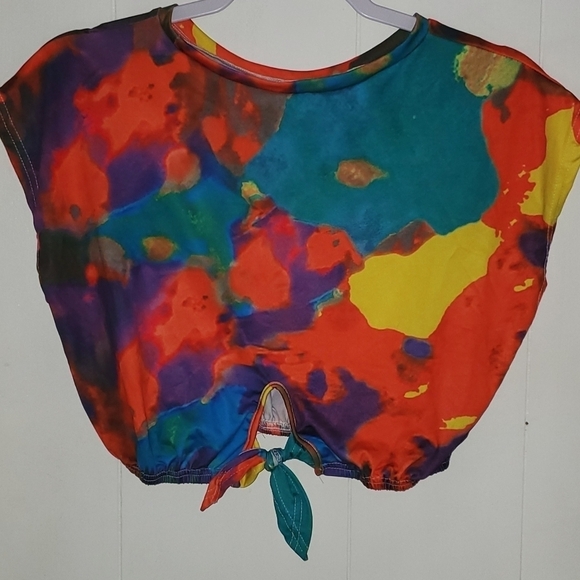 NWT Tangerine Red Tie-dye Sleeveless Crop Top & Pant 2 Piece Set - Picture 3 of 5